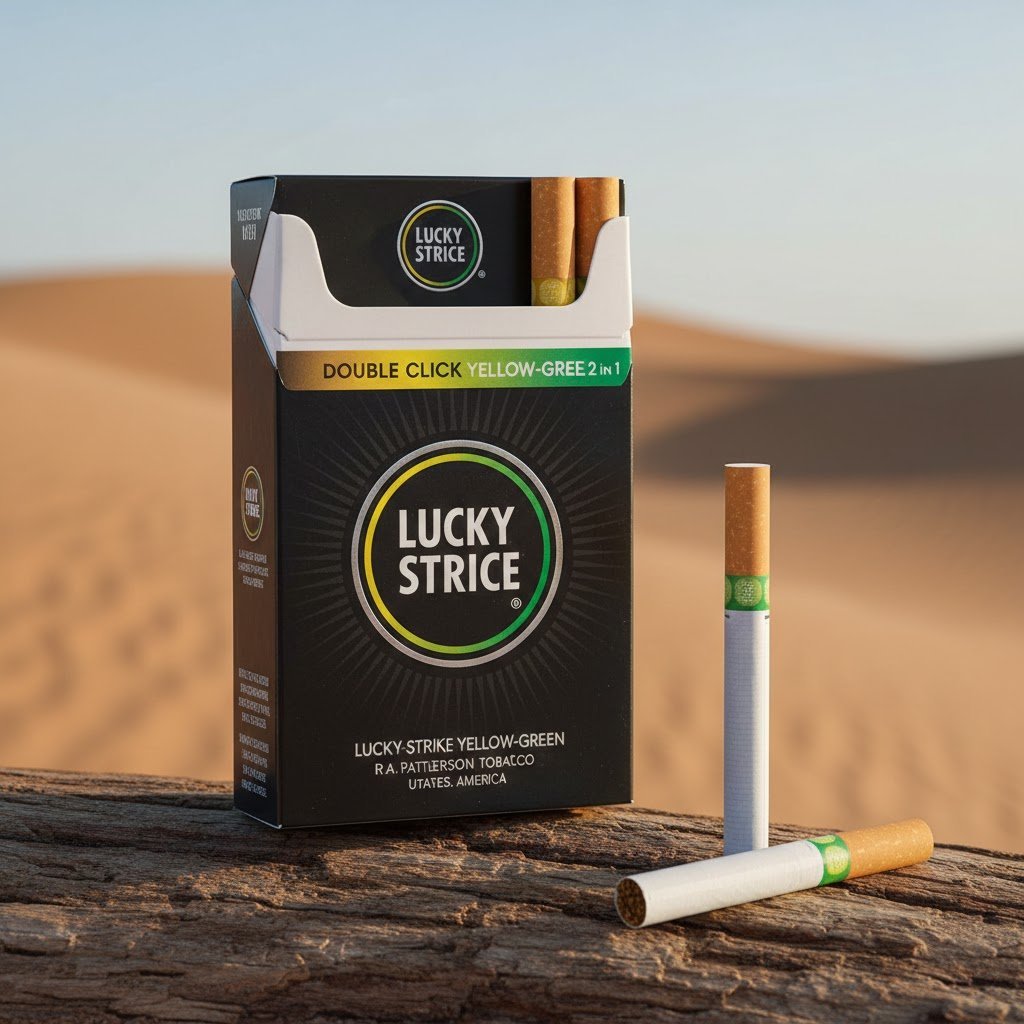 Lucky Strike Double Click Yellow-Green (ลัคกี้ สไตรค์ ดับเบิลคลิก เหลือง-เขียว) - บุหรี่นอก 2 เม็ดบีบ กลิ่นเลม่อนและเมนทอล imported cigarette wholesale product photo