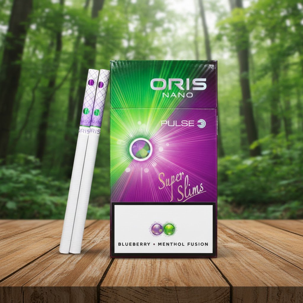 Oris Pulse Blueberry Menthol (โอริส พัลซ์ บลูเบอร์รี่ เมนทอล) บุหรี่นอก 2 เม็ดบีบ มวน Super Slims imported cigarette wholesale product photo