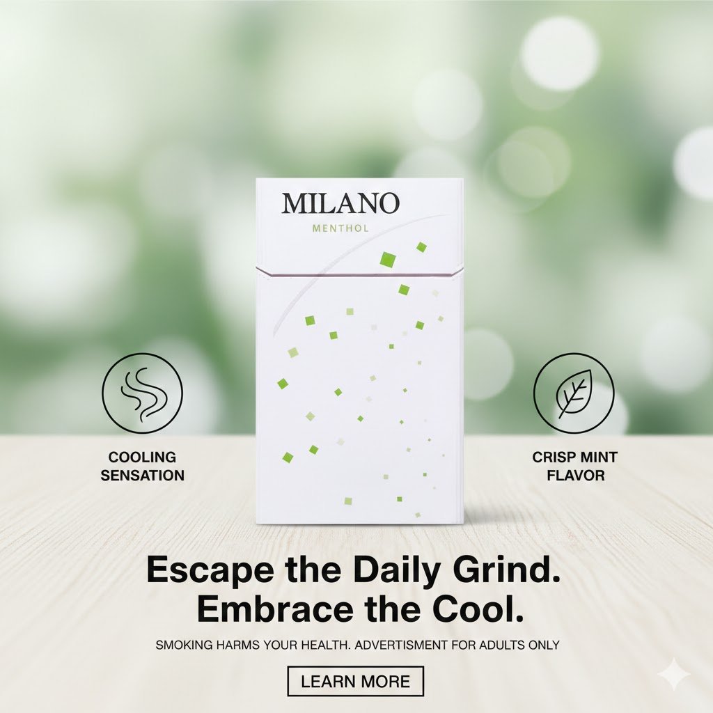 Milano Menthol - บุหรี่เย็นสายนุ่ม นิโคตินต่ำ สดชื่นตลอดวัน imported cigarette 159xblix product photo