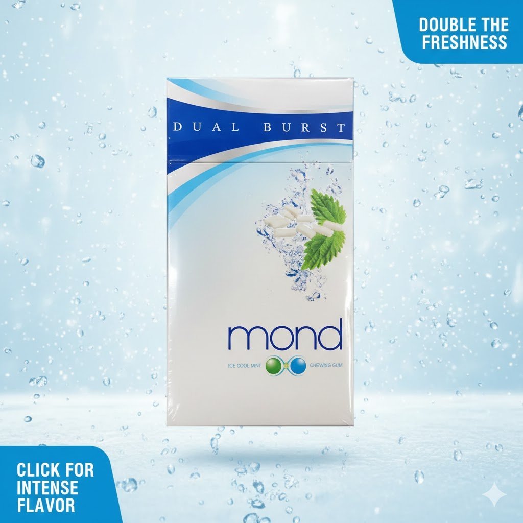 Mond Dual Burst Mint Chewing Gum - บุหรี่มวนสลิม 2 เม็ดบีบ กลิ่นมิ้นต์และหมากฝรั่ง imported cigarette wholesale product photo