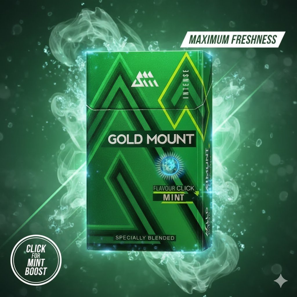 Gold Mount Flavour Click Mint - บุหรี่หอมกลิ่นมิ้นต์ สูบนุ่ม สดชื่นด้วยเม็ดบีบ imported cigarette wholesale product photo
