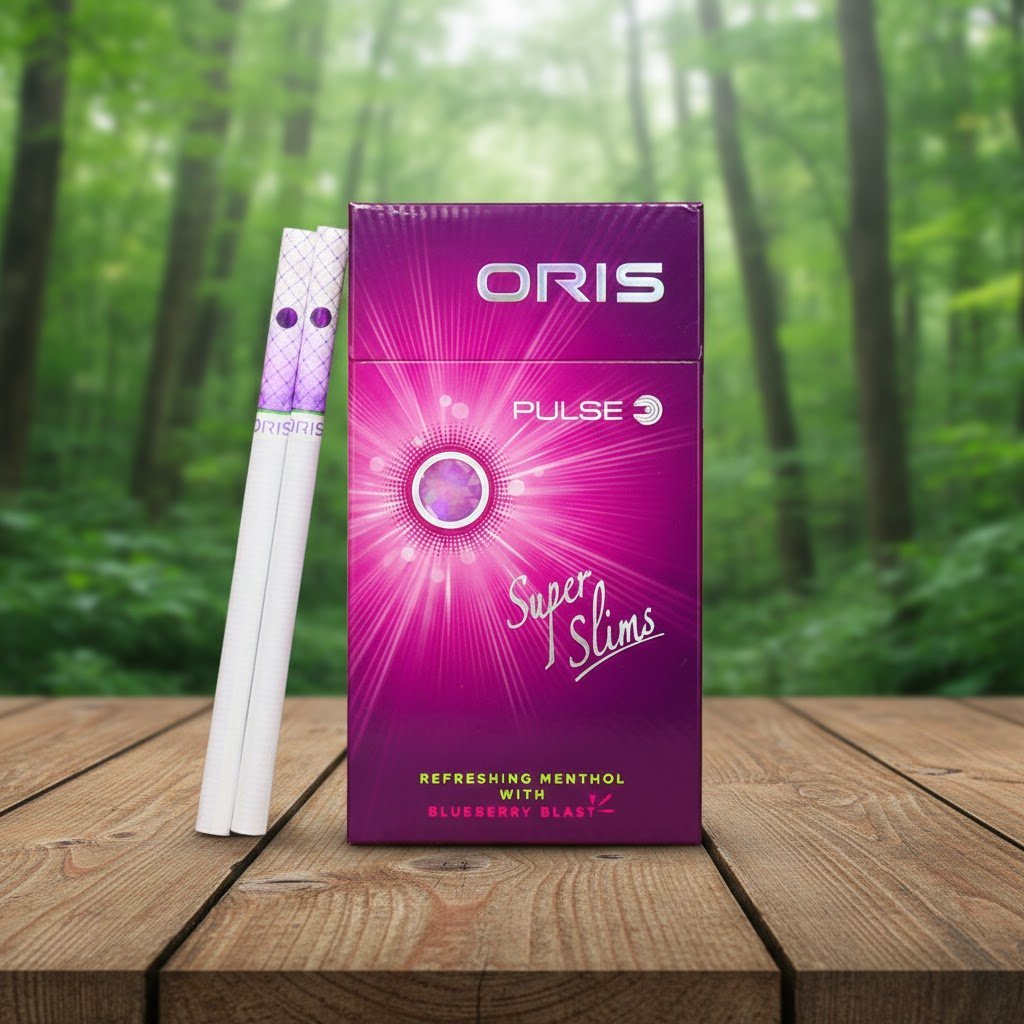 Oris Pulse Menthol with Blueberry (โอริส พัลซ์ เมนทอล บลูเบอร์รี่) บุหรี่นอก Super Slims เม็ดบีบ imported cigarette wholesale product photo