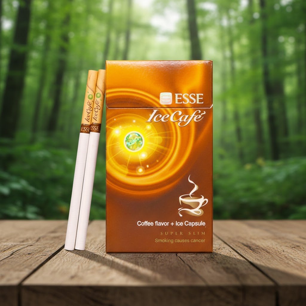ESSE Ice Cafe (เอสเซ่ ไอซ์ คาเฟ่) บุหรี่นอกเกาหลี กลิ่นกาแฟ สูตรเย็นพร้อมเม็ดบีบ imported cigarette wholesale product photo