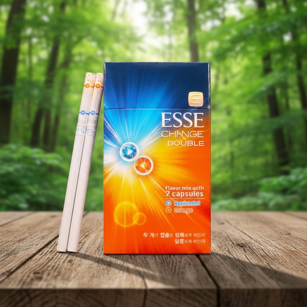 ESSE Change Double Orange บุหรี่เอสเซ่ 2 เม็ดบีบ กลิ่นส้มและแอปเปิ้ลมินต์ มาตรฐานเกาหลี imported cigarette wholesale product photo