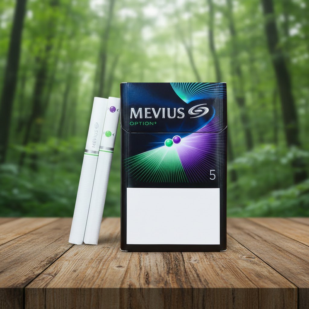 Mevius Option 2 No.5 (เมเวียส ออฟชั่น 2) บุหรี่นอก 2 เม็ดบีบ กลิ่นองุ่นและเมนทอล imported cigarette wholesale product photo